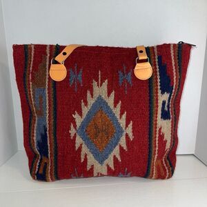 El Paso Saddle Blanket Wool Bag Southwestern Tote Boho Hippie Leather Straps